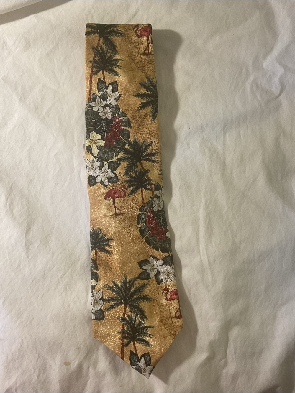 Tropical Flamingo Pattern Tie in Gold